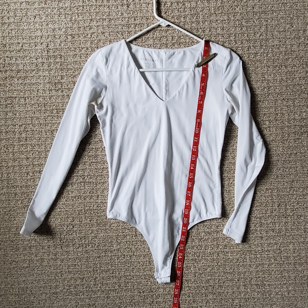 🌟 Everlane The Long-Sleeve Supima V-Neck Bodysuit with Thong Bottom, White (S)* - Picture 11 of 14